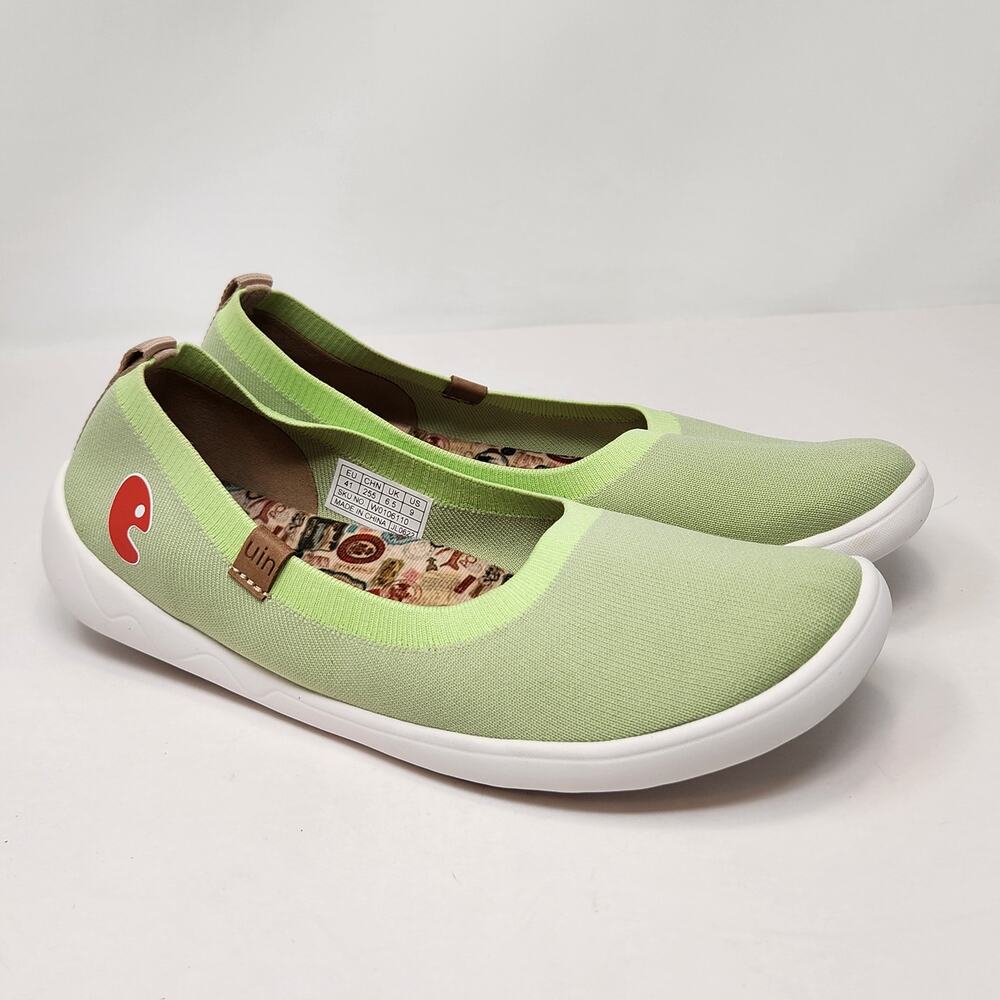 UIN Velencia Light Green Knitted Ballet Flats Women Size 41 US 9 Slip On Shoes